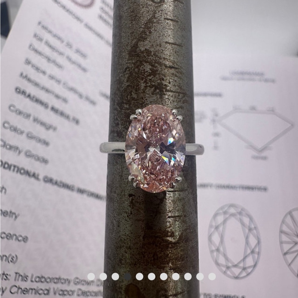 3.08 carat fancy vivid pink oval diamond engagement ring solitaire hidden halo - Picture 9 of 10